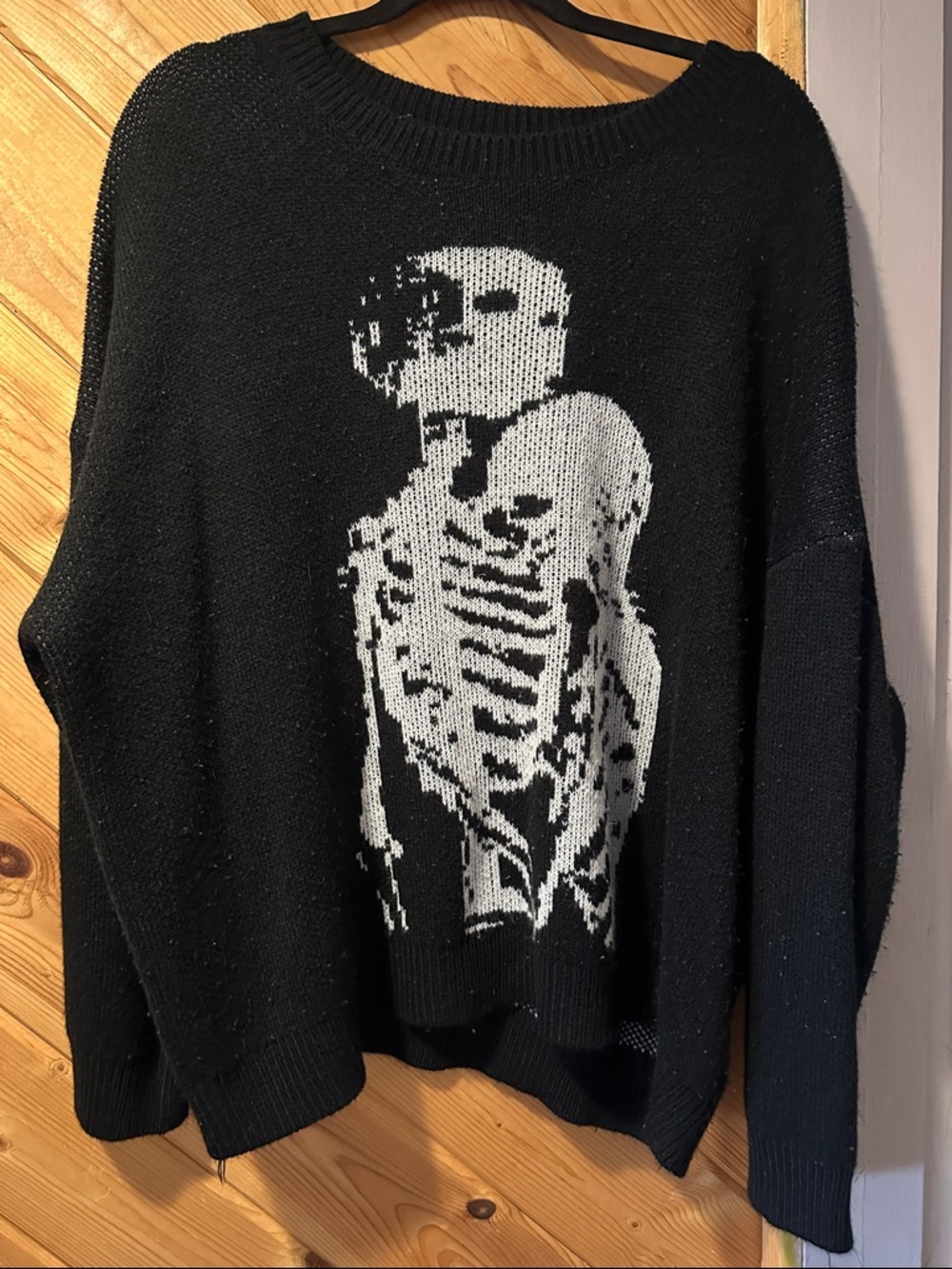 Hot Topic Black Sweater with White Skeleton Graphic